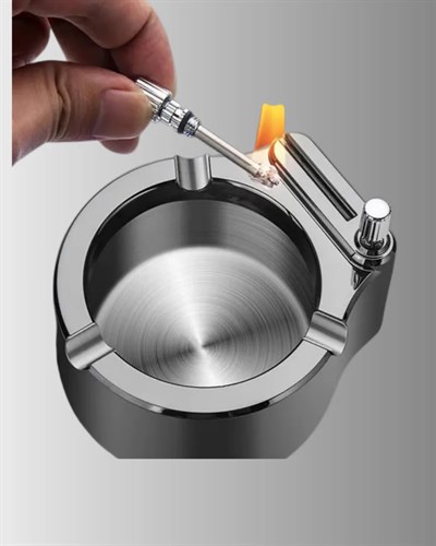 Çakmaklı Küllük Paslanmaz Metal Yuvarlak Tasarım