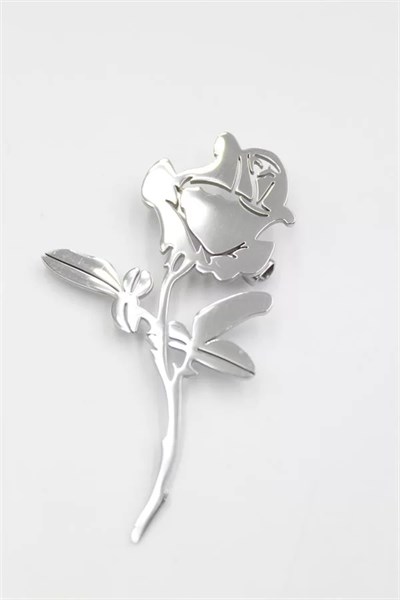 Çelik Gül Broş - Gümüş