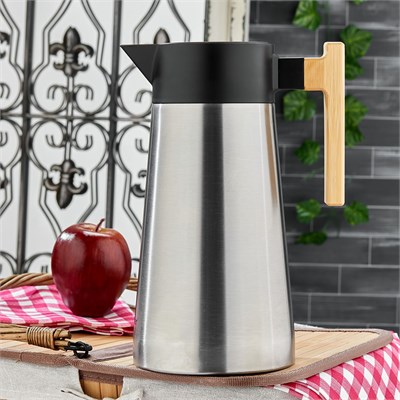 Çelik Termos 2L Bambu Saplı - Çift Contalı Kapak, 12 Saat Sıcak / 24 Saat Soğuk