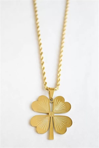 Çelik Yonca Kolye - Altın