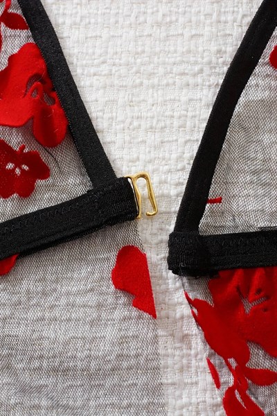 Çiçek Desenli Siyah Transparan Tül Gecelik TM1319