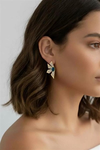 Çiçek Küpe - Mavi