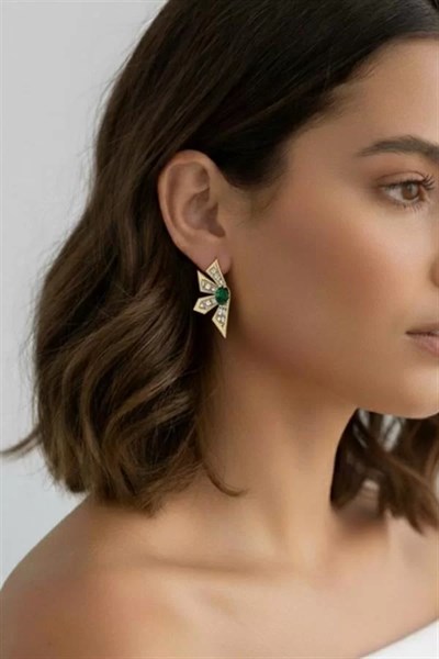 Çiçek Küpe - Yeşil