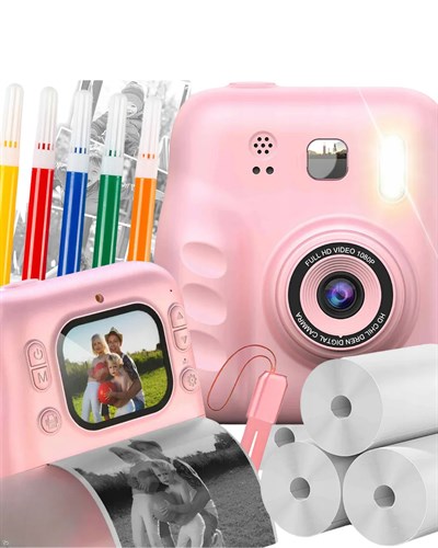 Çocuklar İçin Anında Baskılı Kamera 4 Rulo Kağıt ve 5 Renk Kalem Hediyeli