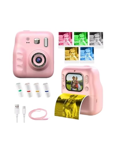 Çocuklar İçin Anında Baskılı Kamera 4 Rulo Kağıt ve 5 Renk Kalem Hediyeli