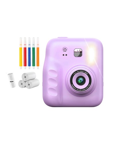 Çocuklar İçin Anında Baskılı Kamera HD Ekran 4 Rulo Kağıt 5 Kalem Set Hediyeli