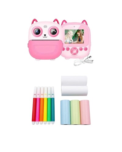 Çocuklar İçin Baskılı Mini Kamera 6 Kalem 5 Kağıt Rulosu Hediyeli Eğlenceli Fotoğraf Makinesi