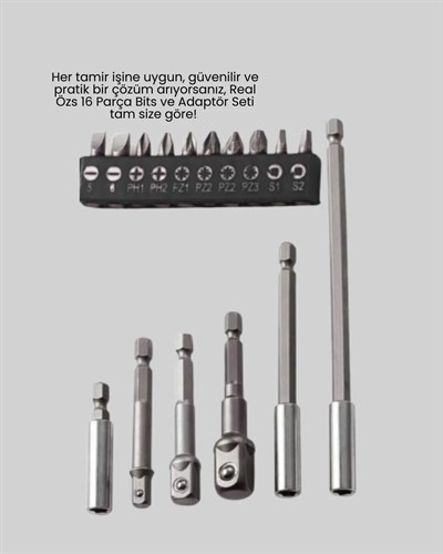 Çok Amaçlı 16lı Bits Uç Seti Dayanıklı Tornavida Adaptör