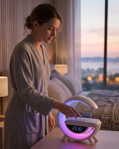 Çok Fonksiyonlu Kablosuz Şarjlı Saat Hoparlör RGB Işık ve Alarm Özellikli