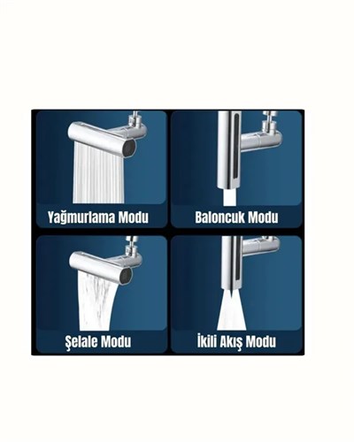 Çok Fonksiyonlu Musluk Başlığı | 4 Su Modu | Geniş Uyumlu Adaptör Seti | Mutfak ve Banyo Uyumlu