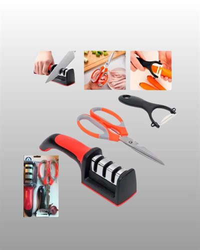 Çok Fonksiyonlu Mutfak Makas Seti – 3 Makas, Bileyici ve Soyacak Dahil