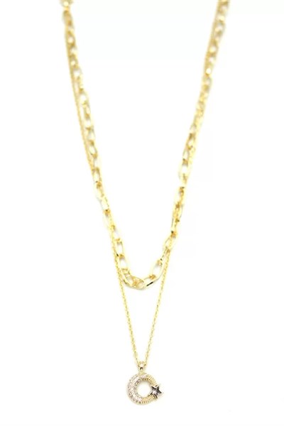 Çoklu Ay Yıldız Kolye - Altın