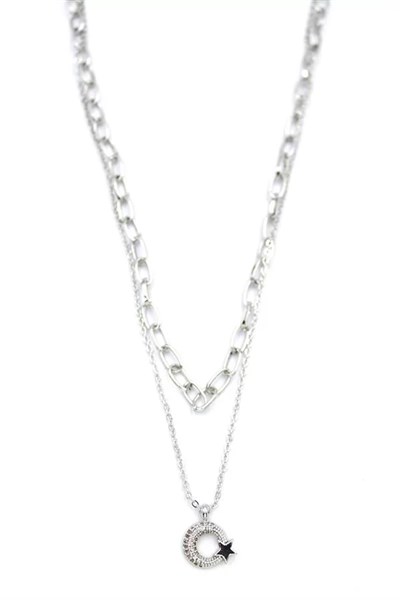 Çoklu Ay Yıldız Kolye - Gümüş