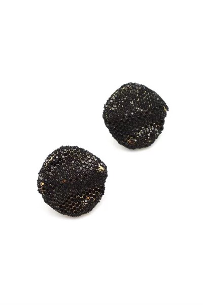 Dalgalı Taşlı Küpe - Siyah