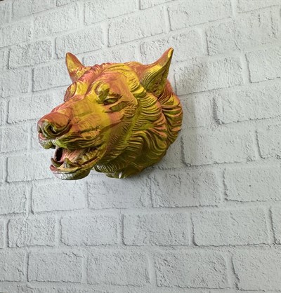Dekoratif Altın Gold Kurt Duvar Heykeli Asılabilir Hediyelik 25x19 cm