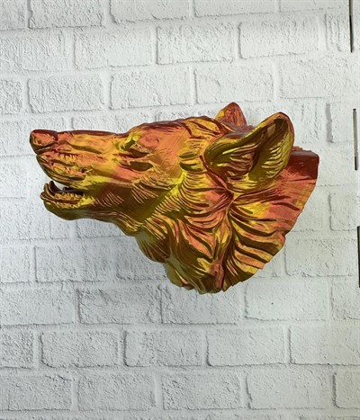 Dekoratif Altın Gold Kurt Duvar Heykeli Asılabilir Hediyelik 25x19 cm