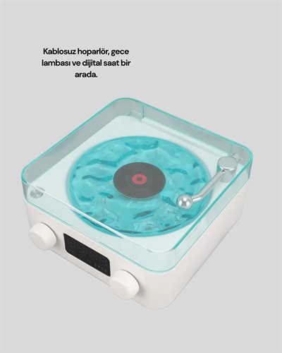 Dekoratif Gece Işıklı Bluetooth Hoparlör – Zaman ve Pil Ekranlı