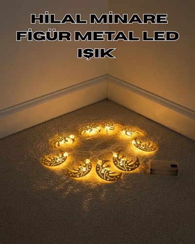 Dekoratif Minareli Hilal LED Işık Metal Gövdeli Ramazan Aydınlatma