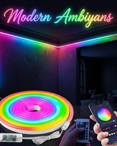 Dekoratif RGB LED Şerit Neon Işık 3 Metre Su Geçirmez Uzaktan Kumandalı Ortam Aydınlatması