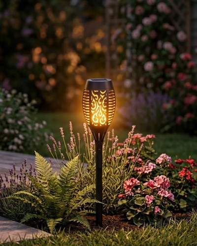 Dekoratif Solar Bahçe Meşalesi Alev Efektli LED Otomatik Sensörlü Dış Mekan Aydınlatma