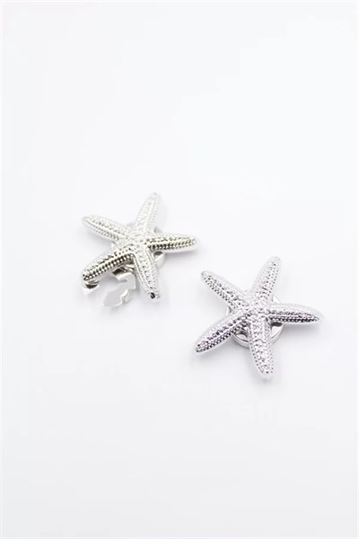 Deniz Yıldızı Düğme Broşu - Gümüş
