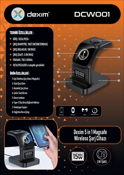 Dexim 5in1 Magsafe Wireless Şarj Cihazı