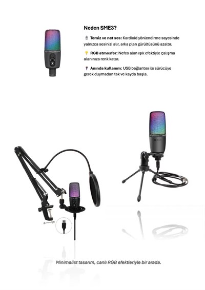 Dexim SME3 USB Kablolu RGB Mikrofon - DMK003
