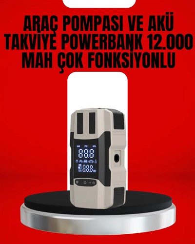 Dijital Ekranlı Araç Pompası Akü Takviye Powerbank 12.000 mAh