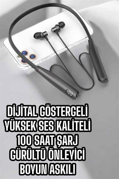 Dijital Göstergeli Kulak İçi Kablosuz Bluetooth Kulaklık Boyun Bantlı
