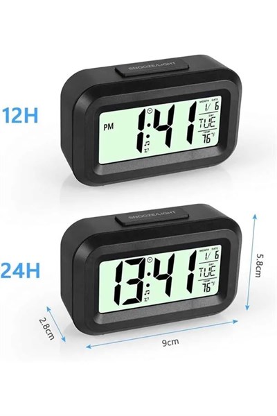 Dijital Masa Saati Termometreli Takvim Çalar Saat Led Ekran Pilli