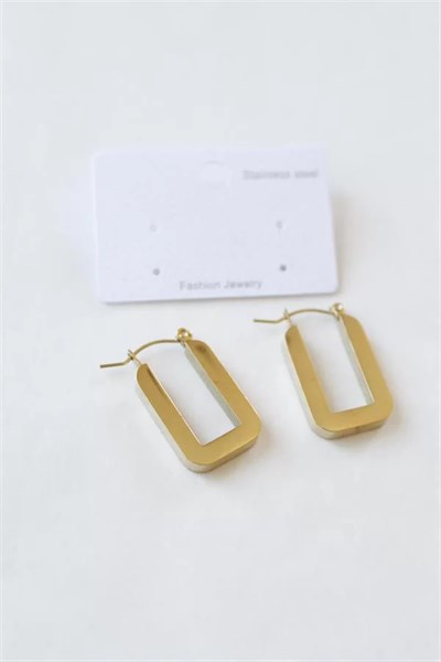 Dikdörtgen Çelik  Küpe - Altın