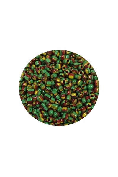 Dökme Cam Kum Boncuk (11/0) 2 mm - 20 Gram -  Yeşil Sarı Çizgili - BNC006