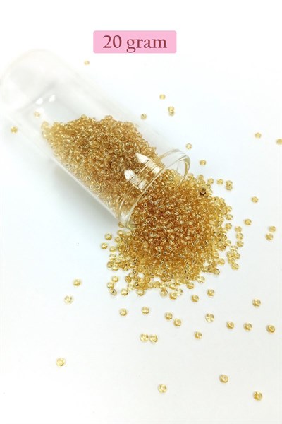 Dökme Cam Kum Boncuk (11/0) 2 mm - 20 Gram -  Şeffaf Bal Rengi - BNC033