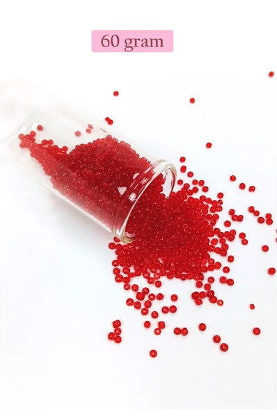 Dökme Cam Kum Boncuk (11/0) 2 mm - 60 Gram -  Şeffaf Kırmızı - BNC056