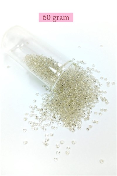 Dökme Cam Kum Boncuk (11/0) 2 mm - 60 Gram -  Şeffaf Beyaz - BNC053