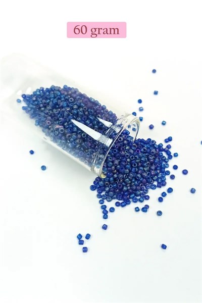 Dökme Cam Kum Boncuk (11/0) 2 mm - 60 Gram -  Koyu Mavi - BNC052