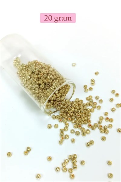 Dökme Cam Kum Boncuk (8/0) 3 mm - 20 Gram - Altın Rengi - BNC144