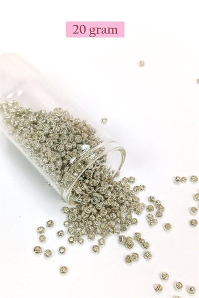 Dökme Cam Kum Boncuk (8/0) 3 mm - 20 Gram - Parlak Gümüş - BNC147