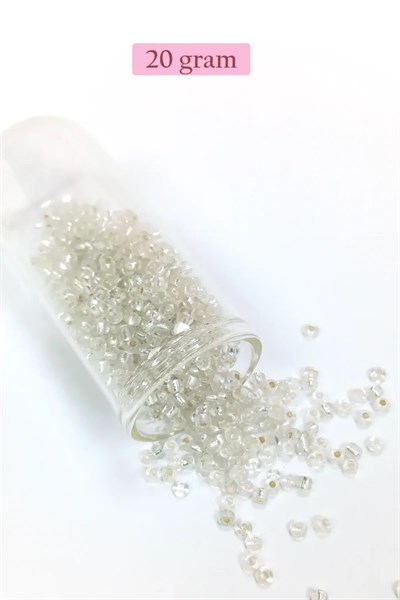 Dökme Cam Kum Boncuk (8/0) 3 mm - 20 Gram - Şeffaf Gümüş - BNC160