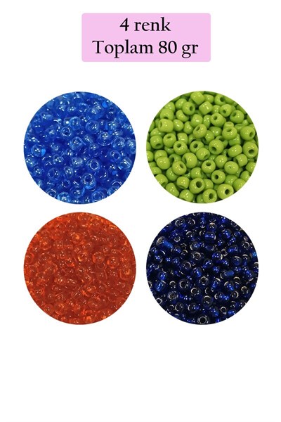 Dökme Cam Kum Boncuk (8/0) 3 mm - 4 Renk - Toplam 80 Gram - BNC421