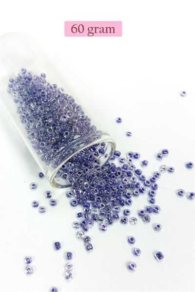 Dökme Cam Kum Boncuk (8/0) 3 mm - 60 Gram - Şeffaf Mor Beyaz - BNC222