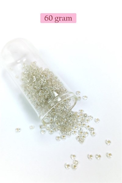 Dökme Cam Kum Boncuk (8/0) 3 mm - 60 Gram - Şeffaf Beyaz - BNC197
