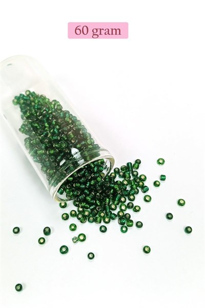 Dökme Cam Kum Boncuk (8/0) 3 mm - 60 Gram - Şeffaf Asker Yeşili - BNC218