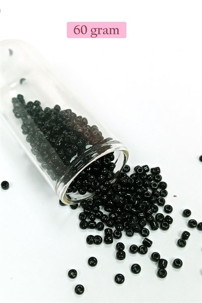 Dökme Cam Kum Boncuk (8/0) 3 mm - 60 Gram - Parlak Siyah - BNC211