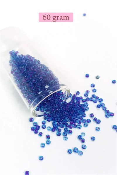 Dökme Cam Kum Boncuk (8/0) 3 mm - 60 Gram - Şeffaf Koyu Mavi - BNC202