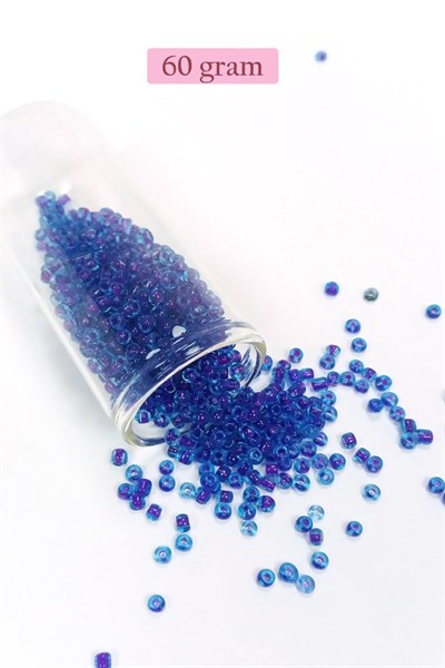 Dökme Cam Kum Boncuk (8/0) 3 mm - 60 Gram - Şeffaf Koyu Mavi - BNC202