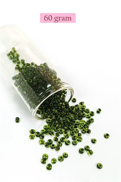 Dökme Cam Kum Boncuk (8/0) 3 mm - 60 Gram - Şeffaf Yeşil Siyah - BNC220