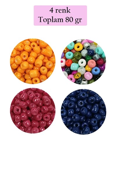 Dökme Cam Kum Boncuk Büyük Boy (6/0) 4 mm - 4 Renk - Toplam 80 Gram - BNC413