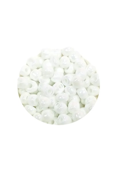 Dökme Cam Kum Boncuk Büyük Boy (6/0) 4 mm - 60 Gram - Kar Beyaz - BNC109