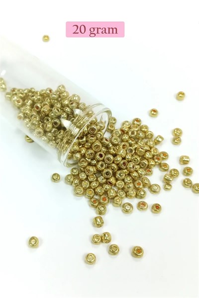 Dökme Cam Kum Boncuk Büyük Boy (6/0) 4 mm - 20 Gram - Altın - BNC093